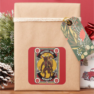 Sticker Carré Signe de Noël de Krampus portant des jouets