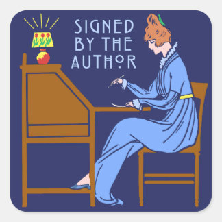 Sticker Carré Signé par l'auteur Livre Signing Lady en bleu