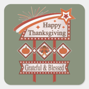 Sticker Carré Signe rétro gracieux et béni du bon thanksgiving