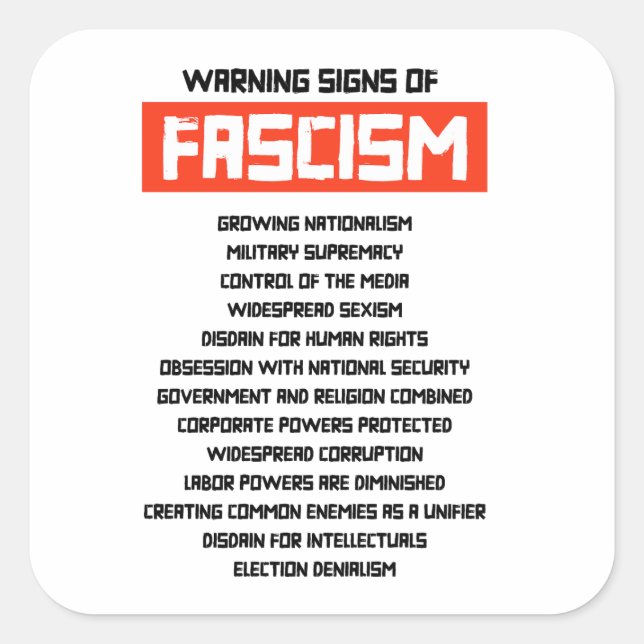 Sticker Carré Signes d'alerte précoce du fascisme (Devant)