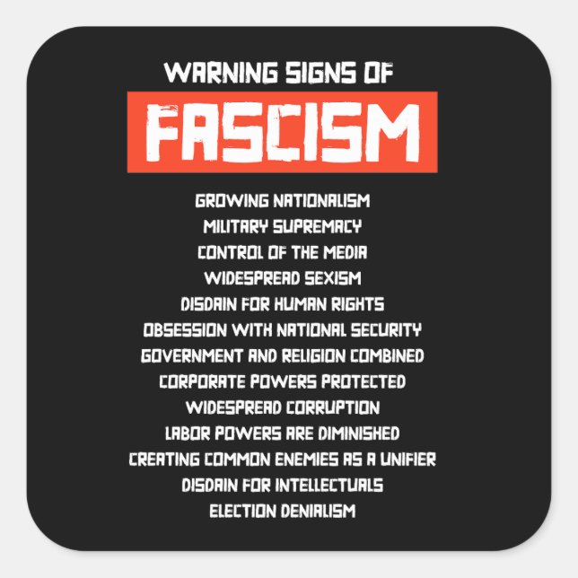 Sticker Carré Signes d'alerte précoce du fascisme (Devant)