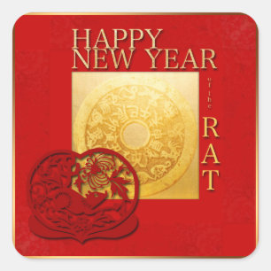 Sticker Carré Signes Zodiac Papercut Chine Année 2020 Carré