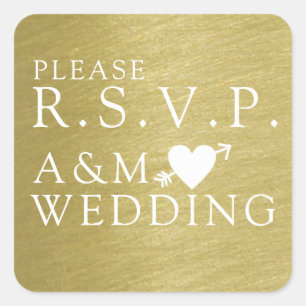 Sticker Carré s'il vous plaît RSVP élégant faux mariage or