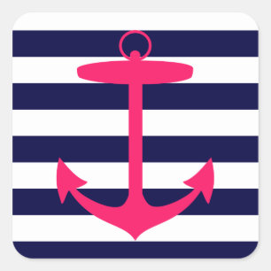 Sticker Carré Silhouette Ancre rose