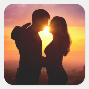 Sticker Carré Silhouette Couple Au coucher Du Soleil