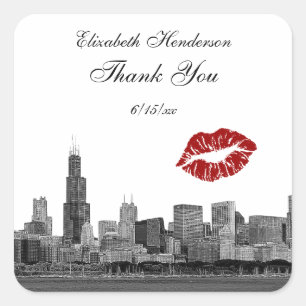 Sticker Carré Silhouette de Chicago Skyline #1 Merci de baiser