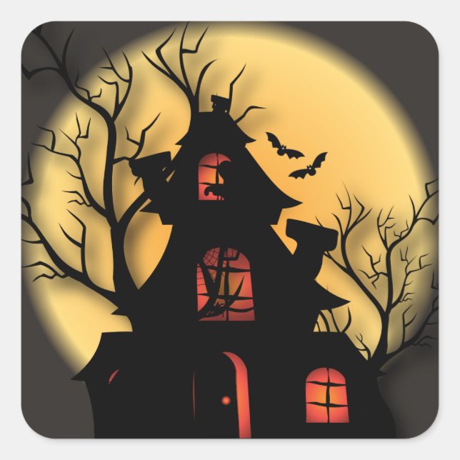 Sticker Carré Silhouette de la maison hantée | Halloween (Devant)