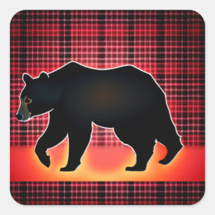 Sticker Carré Silhouette de l'ours noir sur plaid