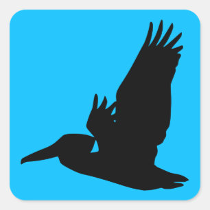 Sticker Carré Silhouette de Pélican Volant Ciel Bleu