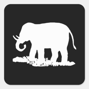 Sticker Carré Silhouette d'éléphant noir et blanc