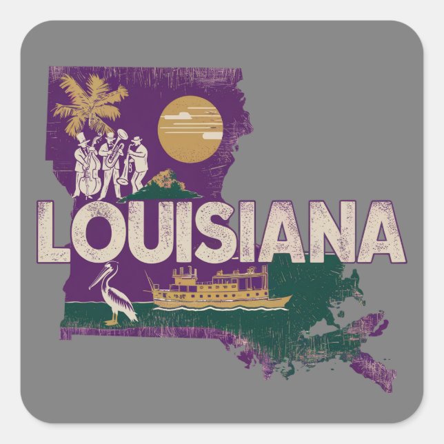 Sticker Carré Silhouette d'état rétro de Louisiane (Devant)