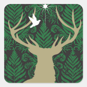 Sticker Carré Silhouette d'un cerf commun, d'une colombe et