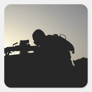 Sticker Carré Silhouette d'un Squad mitrailleur automatique d'ar