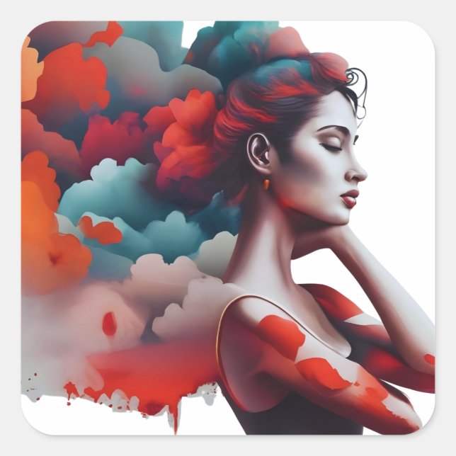 Sticker Carré Silhouette féminine, style boho, (Devant)