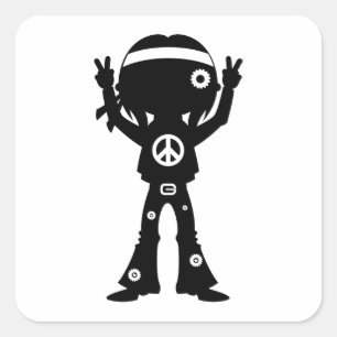 Sticker Carré Silhouette hippie de paix des années 60
