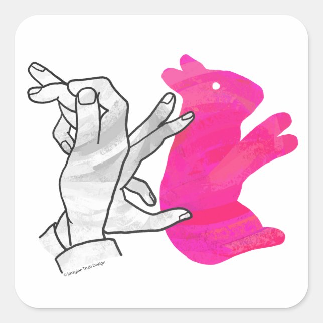 Sticker Carré Silhouette main Rabbit rose (Devant)