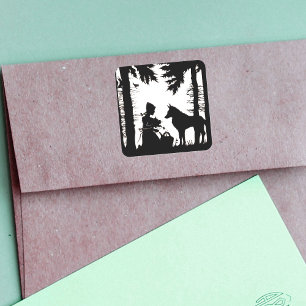 Sticker Carré Silhouette Noire Rouge Hood Wolf Woods