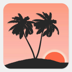 Sticker Carré Silhouette Palmier Contre Orange Coucher Du Soleil
