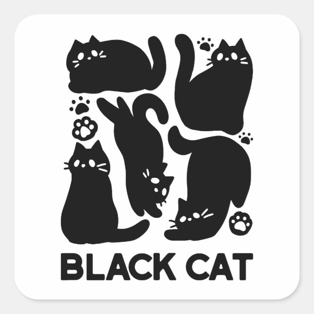 Sticker Carré Silhouettes de chat noir - Design Feline mignon (Devant)