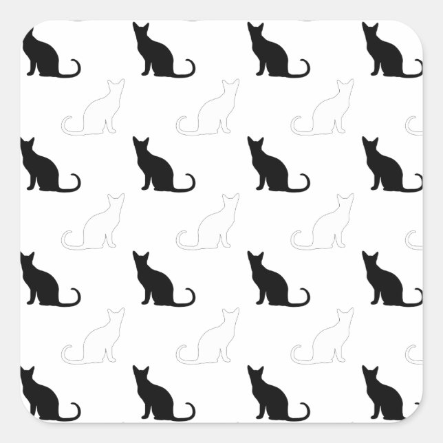 Sticker Carré Silhouettes de chats noirs et blancs (Devant)