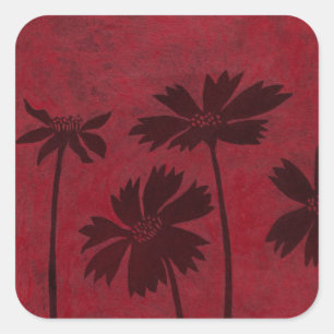 Sticker Carré Silhouettes en tête de fleurs sur Arrière - plan C