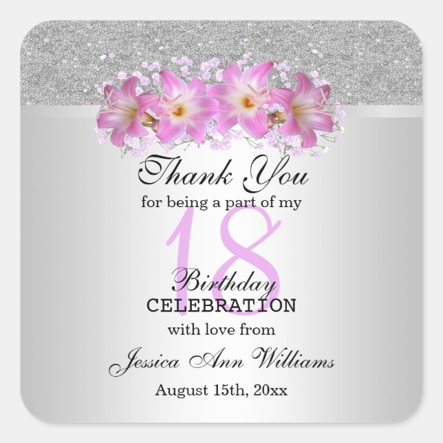 Sticker Carré Silver Classy & Belladonna Lilies 18e anniversaire (Devant)