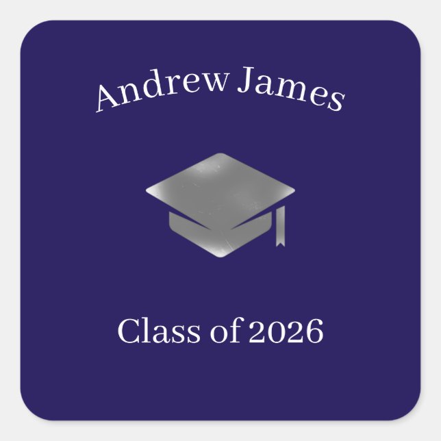 Sticker Carré  Silver Graduation Cap -Class of 2026 (Devant)