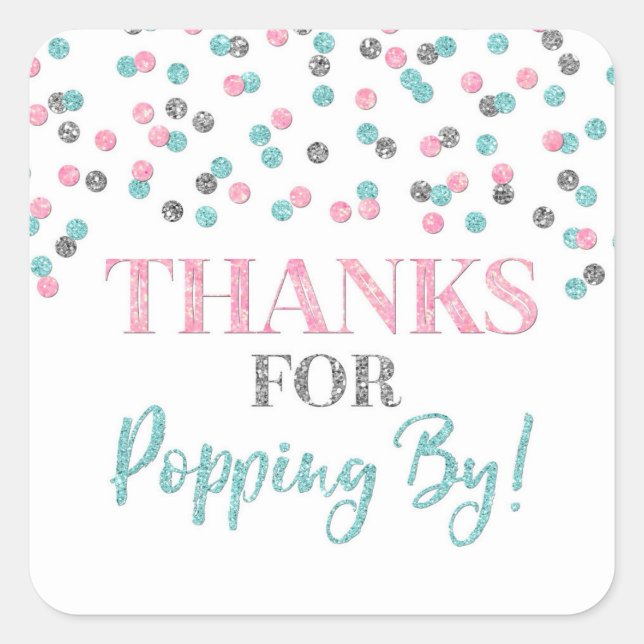 Sticker Carré Silver Pink Blue Confetti Merci pour Popup By (Devant)