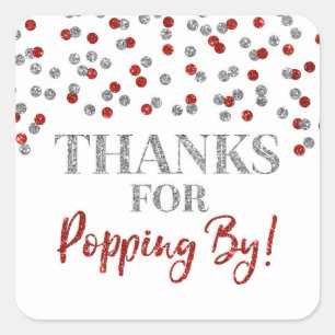 Sticker Carré Silver Red Confetti Merci pour Popping By