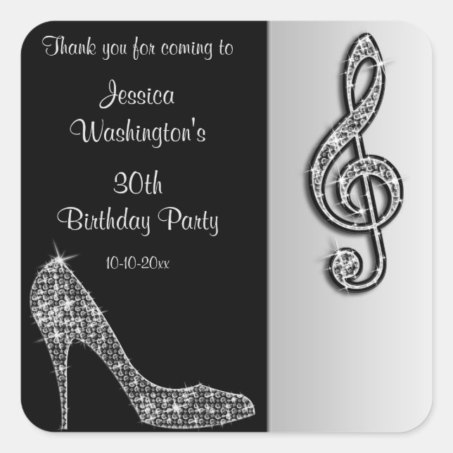 Sticker Carré Silver Stiletto & Treble Cleft Anniversaire Merci (Devant)