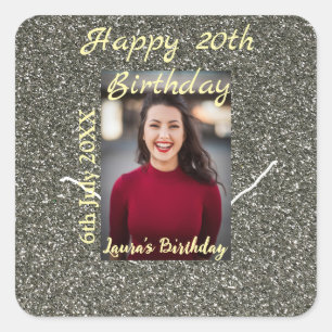 Sticker Carré Silverglitter photo 20e anniversaire ajouter nom d