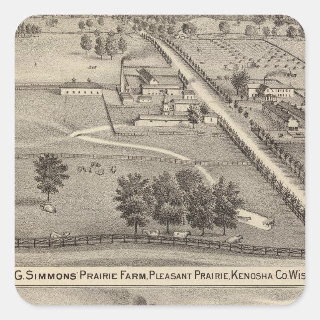Sticker Carré Simmon's Prairie Farm, Kenosha Water Cure (Devant)