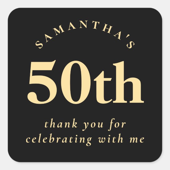 Sticker Carré Simple 50e anniversaire Black Gold Merci (Devant)