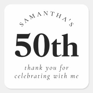 Sticker Carré Simple 50e anniversaire noir Merci blanc