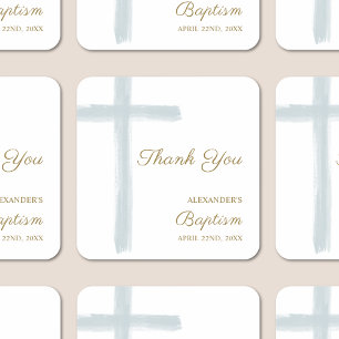 Sticker Carré Simple aquarelle croix bleue merci baptême