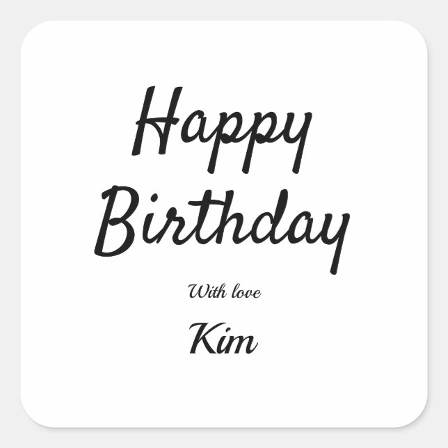 Sticker Carré simple calligraphy happy birthday custostom (Devant)