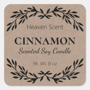 Sticker Carré Simple cannelle parfumée Soy Candle Kraft Étiquett