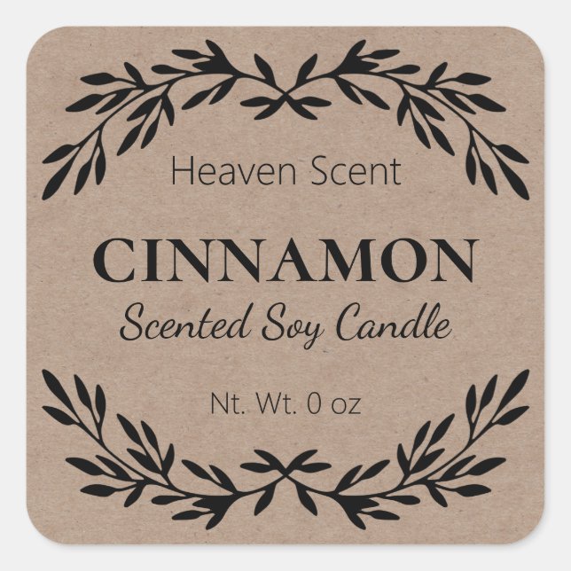 Sticker Carré Simple cannelle parfumée Soy Candle Kraft Étiquett (Devant)