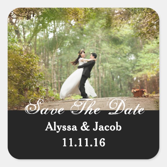 Sticker Carré Simple Couples Photo Enregistrer la date Mariage (Devant)