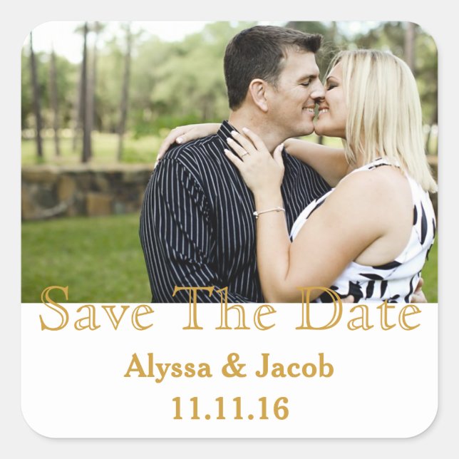 Sticker Carré Simple Couples Photo Enregistrer la date Mariage (Devant)