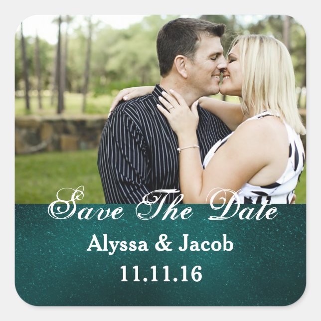 Sticker Carré Simple Couples Photo Enregistrer la date Mariage (Devant)
