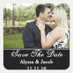 Sticker Carré Simple Couples Photo Enregistrer la date Mariage