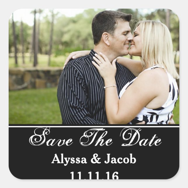Sticker Carré Simple Couples Photo Enregistrer la date Mariage (Devant)