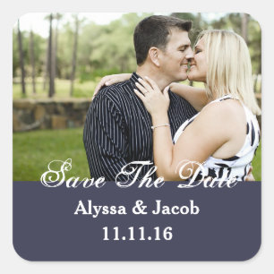 Sticker Carré Simple Couples Photo Enregistrer la date Mariage