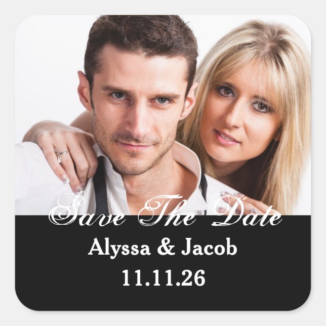 Sticker Carré Simple Couples Photo Enregistrer la date Mariage (Devant)