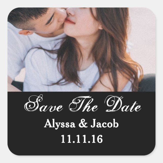 Sticker Carré Simple Couples Photo Save the Date Wedding Square (Devant)