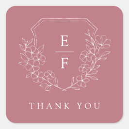 Sticker Carré Simple Élégant Cerisier Rose Blossom Monogram Cres
