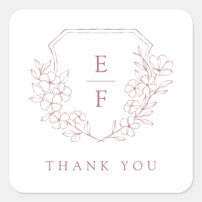 Sticker Carré Simple Élégant Cerisier Rose Blossom Monogram Cres (Devant)