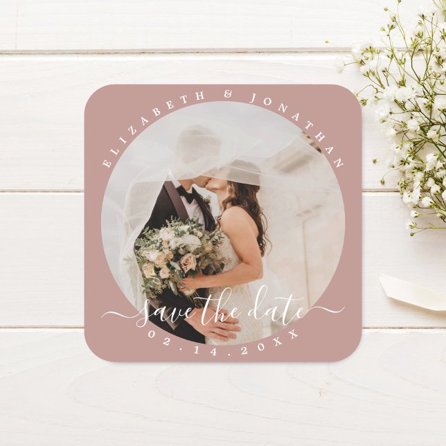Sticker Carré Simple Élégant Couple Photo Mariage Enregistrer La (Créateur téléchargé)