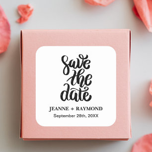 Sticker Carré Simple Élégant Script Sauvegarder La Date Mariage